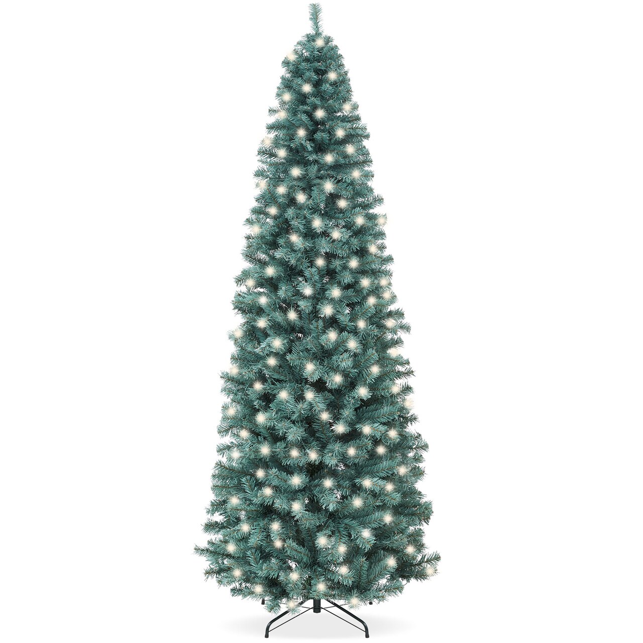 Best Choice Products Pre-Lit Blue Spruce Pencil Christmas Tree w/ Foldable Base